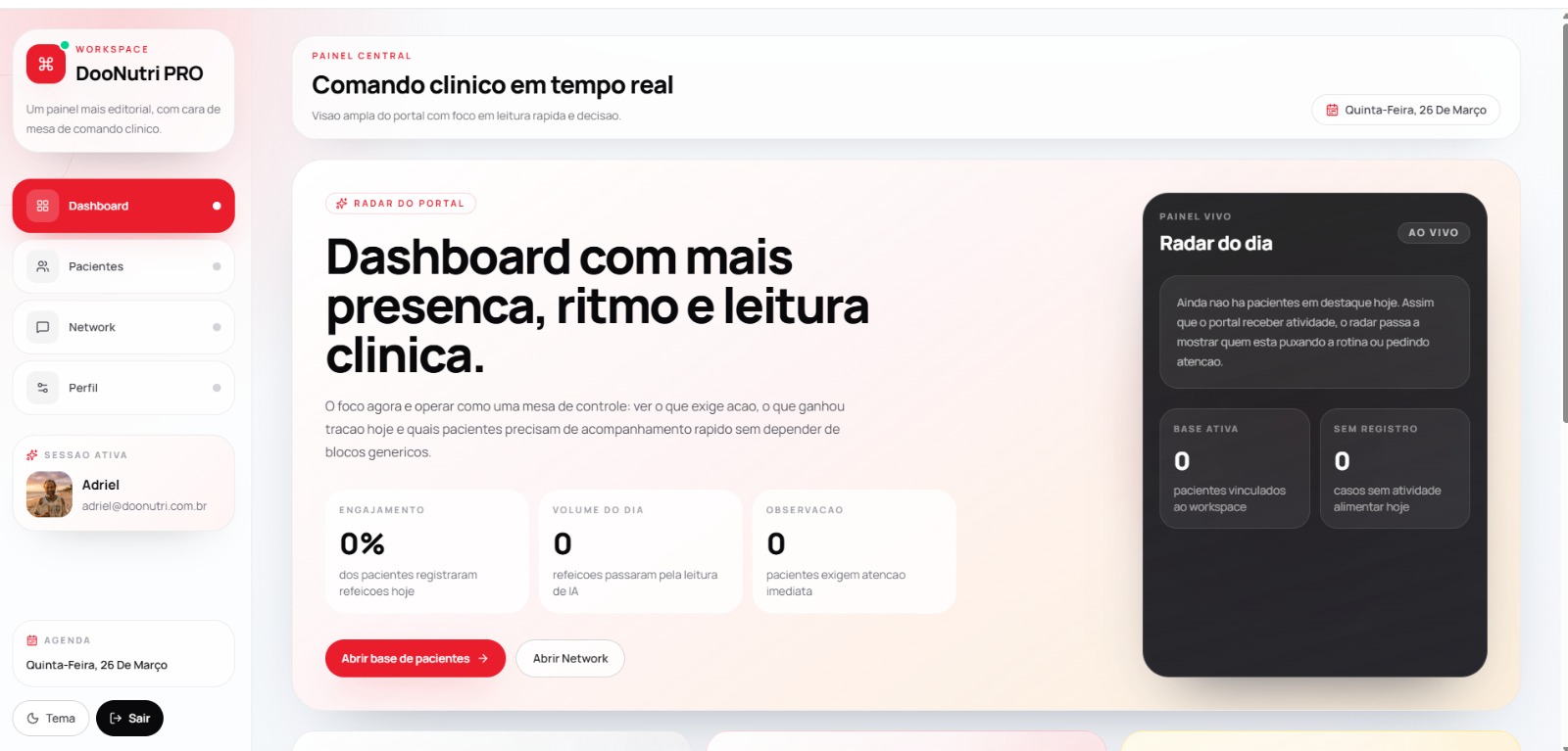 Dashboard do nutricionista DooNutri IA